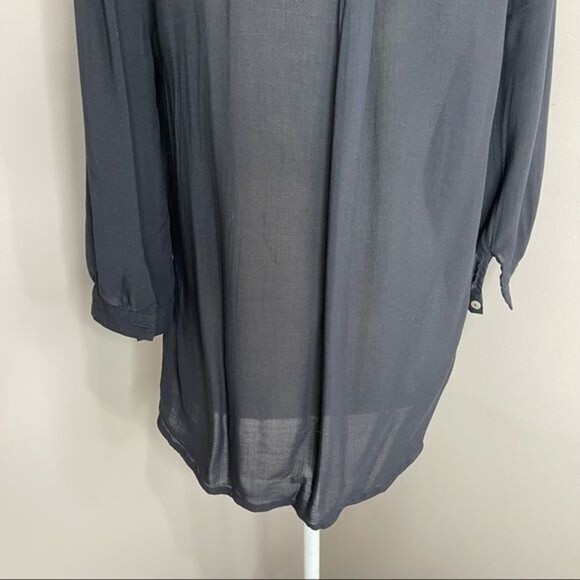 Forever 21 Women Black Top Size Small Boho Embroidered Tie Neck - Picture 7 of 11